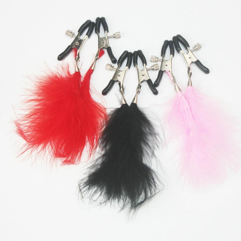 fancy Feather Nipple Clamps Tickle tease sensitive nipples with adjustable clamps cosplay game sex toys for couples