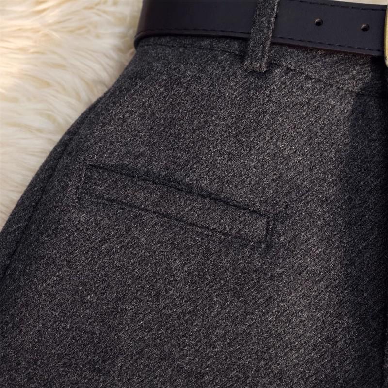 Kurze Damenhose mit hohem Bund aus grauer Wolle - A-Linie, weites Bein, vielseitig für Herbst/Winter 2024