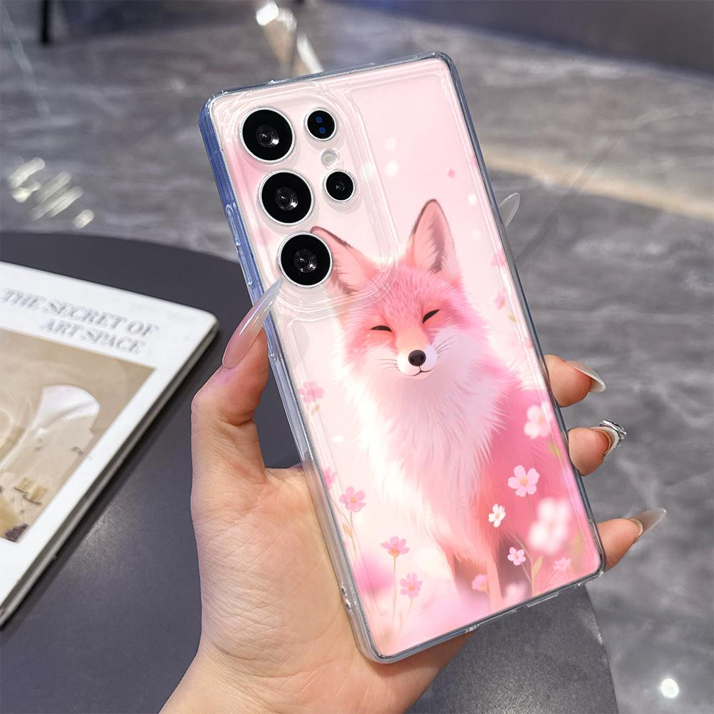 Smiling Pink Fox In Flowers Case for Samsung Galaxy S26 S25 S24 S23 S22 S21 S20 FE Plus Soft TPU Slim Fit Shockproof Cover