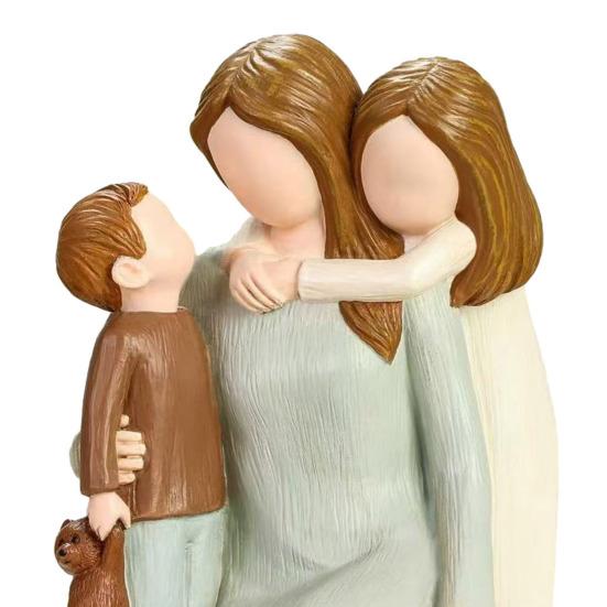 Figurka Aniołka Dziewczynki z Żywicy Statua Rodzinna Matka Córka Syn Rzeźba Dekoracja Ornament na Biurko do Domu Biura Salonu