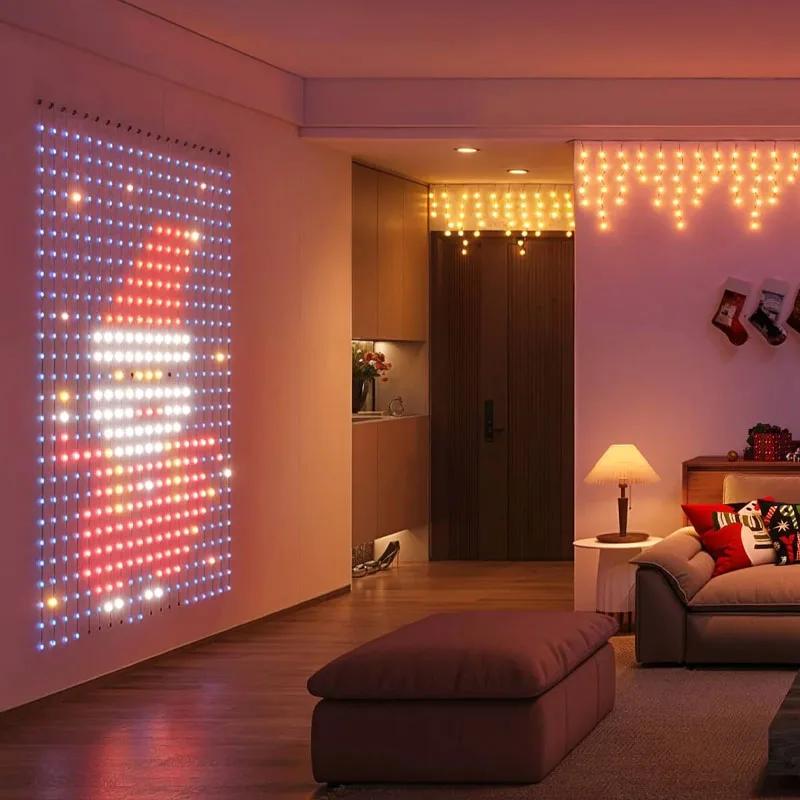 400-1600 LED Smart Curtain Lights RGB LED String Lights with App Remote Controls DIY Color Pattern Music Sync for Bedroom Decor