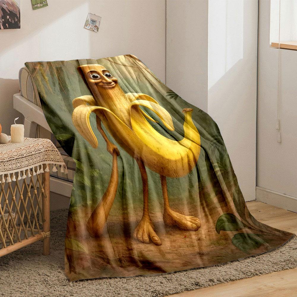 A humanoid banana holding a club in a jungle-like setting. for all seasons blanket lunch break throw gift