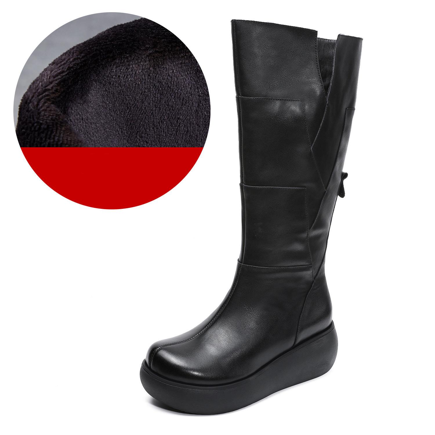 

Johnature Клиноподібні ботильйони на товстій підошві, чоботи-лицарі на підборах для жінок, з натуральної шкіри, плюшеві теплі довгі чоботи 38 чорний