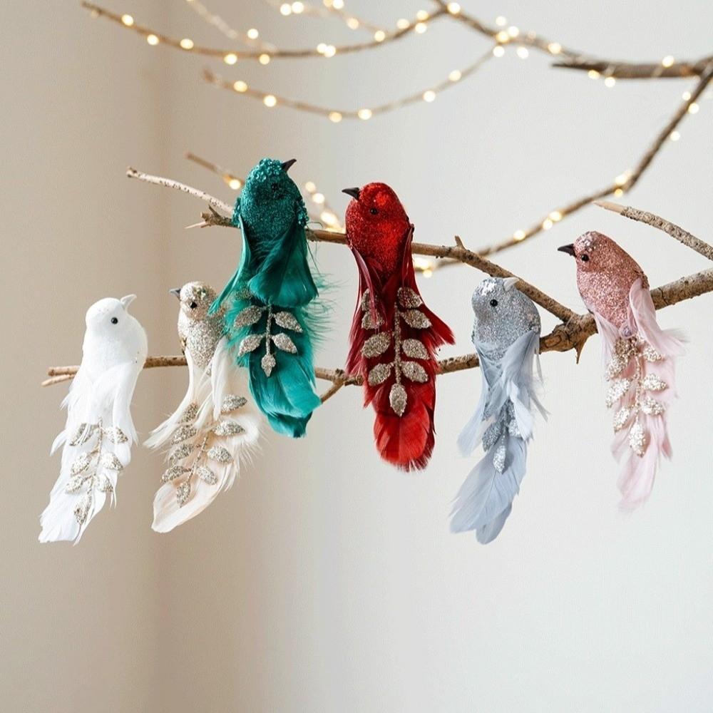 1 Pair Sparkling Powder Artificial Feather Bird Ornament Glitter Foam Bird Figurines Garden Lawn