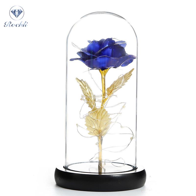 Gold Foil Rose Eternal Flower Glass Cover Gift for Valentine's Day, Christmas, New Year