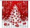 Small Stall Shower Curtain,Merry Christmas Xmas Tree Red Ball Snowflake Twigs Pine Tree Branch Winter Holiday Festival Rusticred