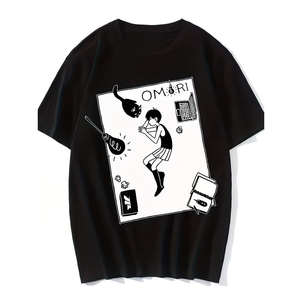 Vintage Novelty Funny OMORI Horror game Graphic Tee T-Shirt Women Men Summer Streetwear Oversize Retro Harajuku O-Neck M