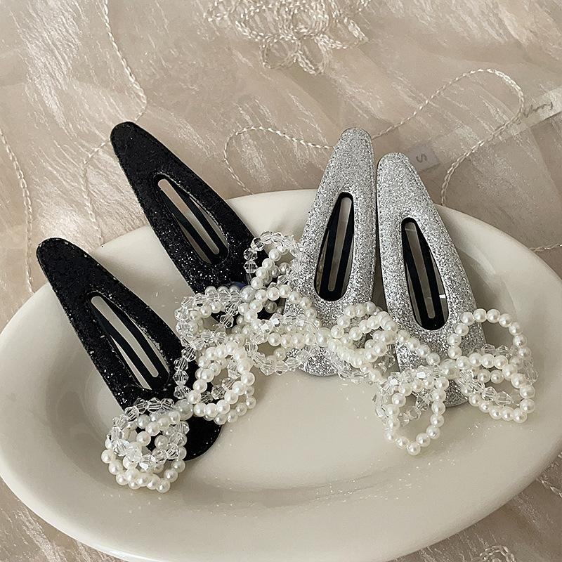 Sparkling Pearl Crystal Bow Hairpin Bangs Clip Hair Accessories Headgear Side Clip