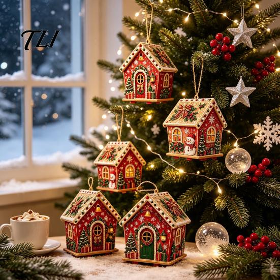 Urlaubsparty-Zubehör DIY Weihnachts-Kunstmalerei mit künstlichen Perlen, Hängender Anhänger-Bausatz, 3D-Perlen Lebkuchenhaus-Dekoration Haus Handgefertigte Miniatur