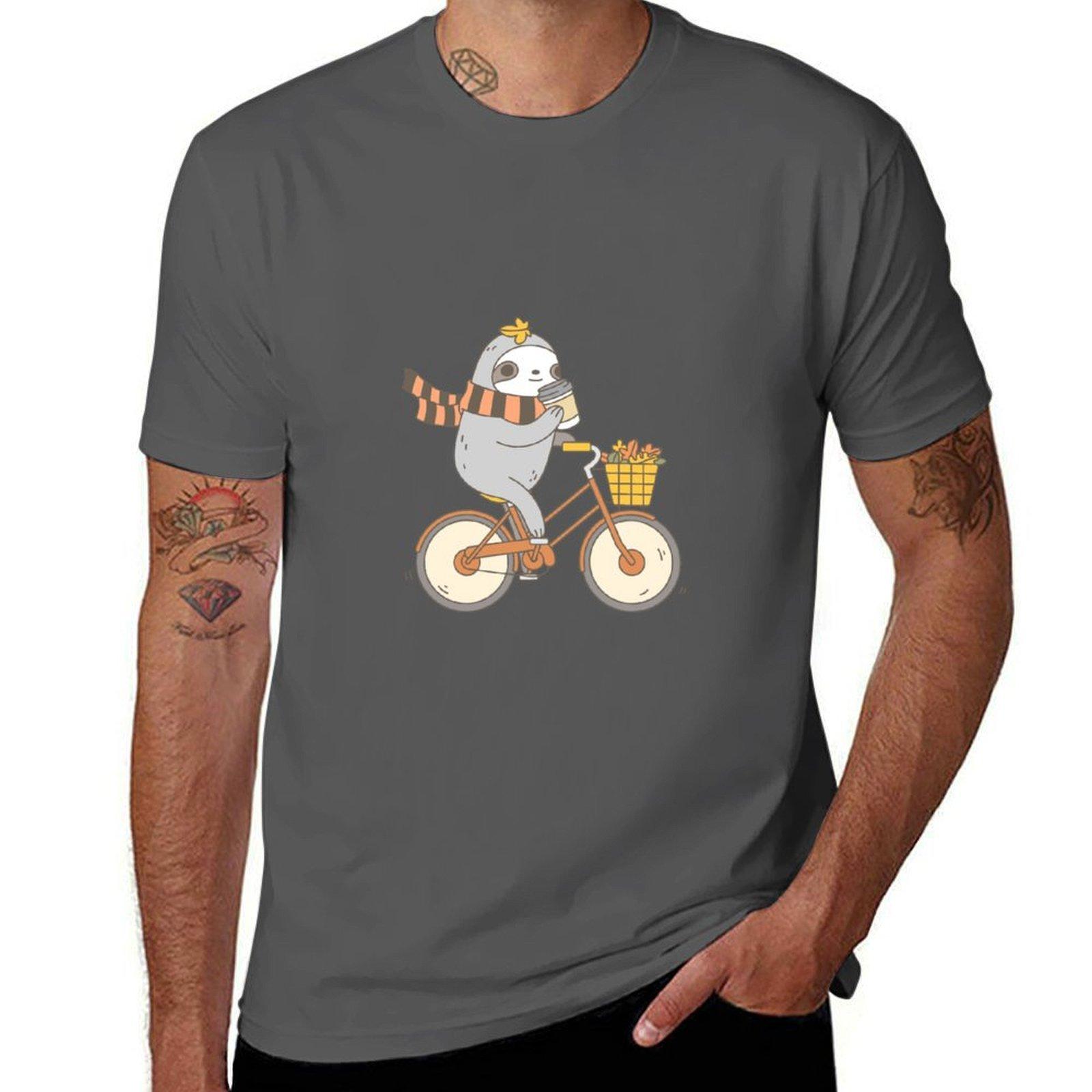 

Fall Biking Sloth T-Shirt man t shirts graphic t shirt for man 100 percent cotton T-Shirt 4XL