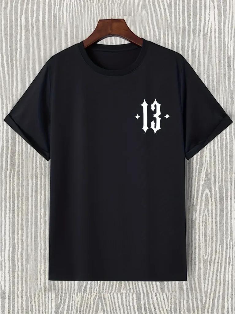 Number 13 Graphic T Shirt Mens Gothic Punk Style Streetwear Black Cotton Tops