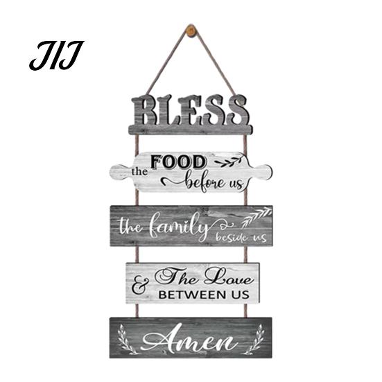 Kitchen Wall Plaque with Rope Wooden Decor, 5 Panel Bless Food Family Love Entryway Decorative Hanging Sign Sign, Farmhouse Art for Dining Room Living