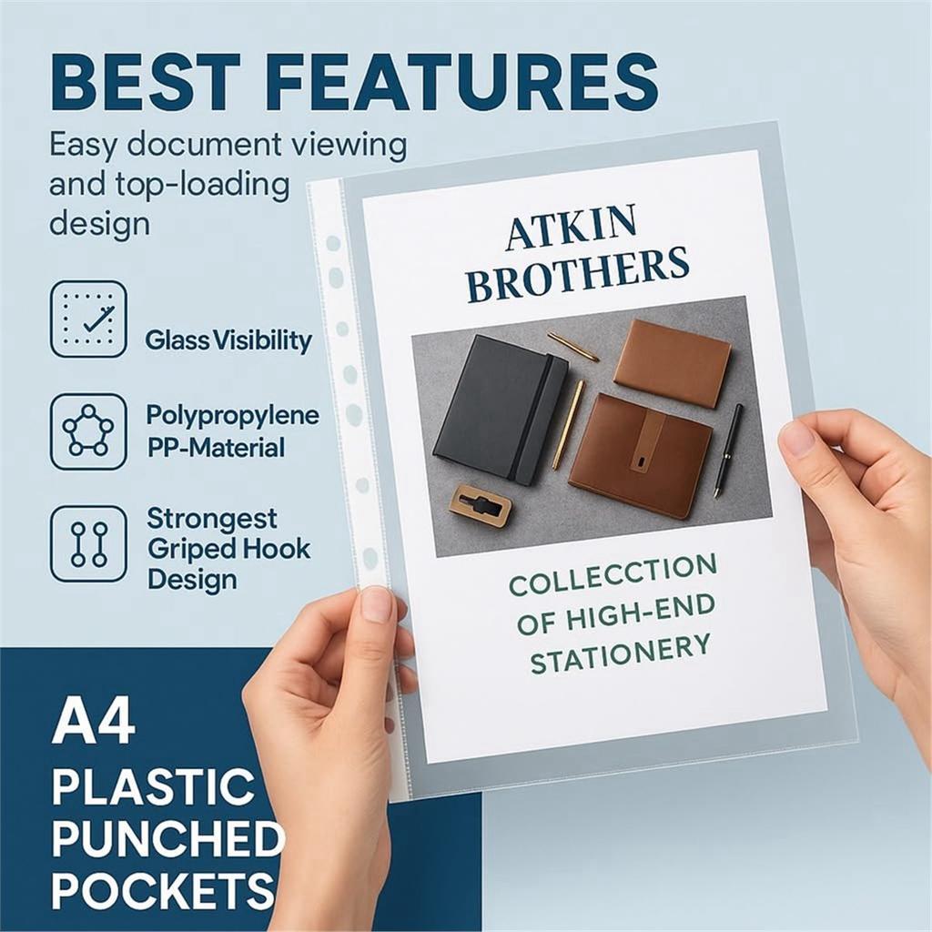A4Ring Binder Protectors,Plastic Punch Folders Filing Wallets Sleeves Document Wallet for Students Teachers Stationery