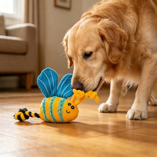 Stuffed Bee Dog Toy Squeaky Canvas Bee Dog Chew Toy with Rope Knot Interactive Tug-of-War Toy for Puppy Teething Boredom Relief