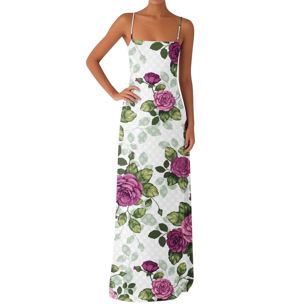 Damen Off-the-Shoulder Sexy Silky Floral Print Langes Kleid