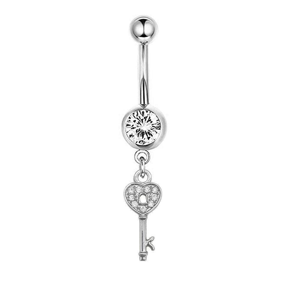 1Pcs Stainless Steel Long Navel Nail Butterfly Heart Five-pointed Star Pendant Navel Ring Piercing Jewelry