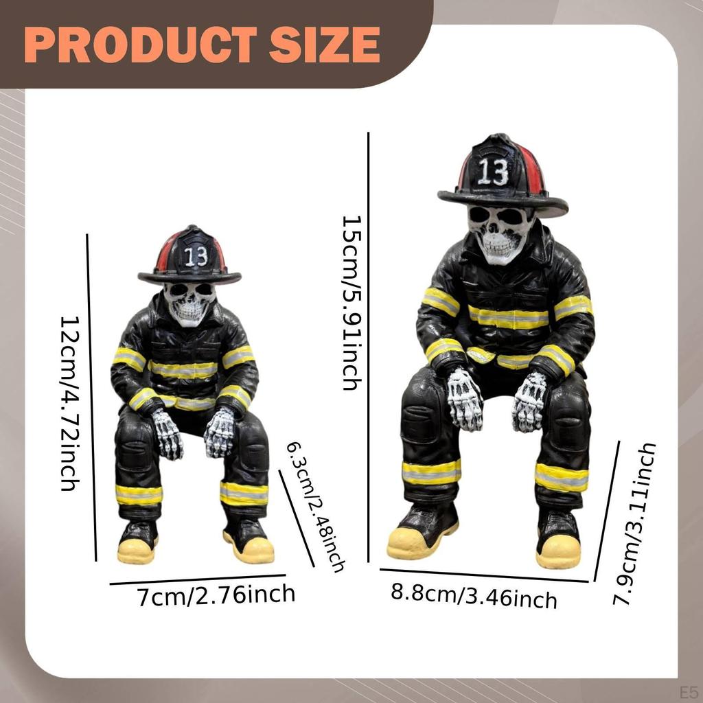 Firefighter Skeleton Statue Ornament Resin Sitter Figurine for Home Decoration