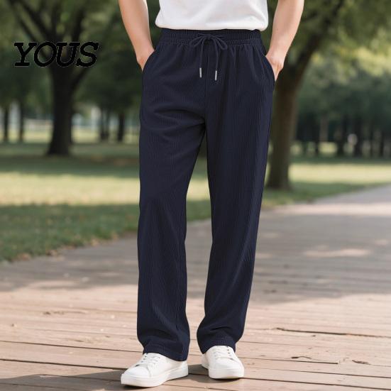 Mens Casual Trousers Men Corduroy Baggy Sweatpants, Drawstring Waist Straight Leg Joggers, Pants Solid Color Athletic for Jogging Gym Workout