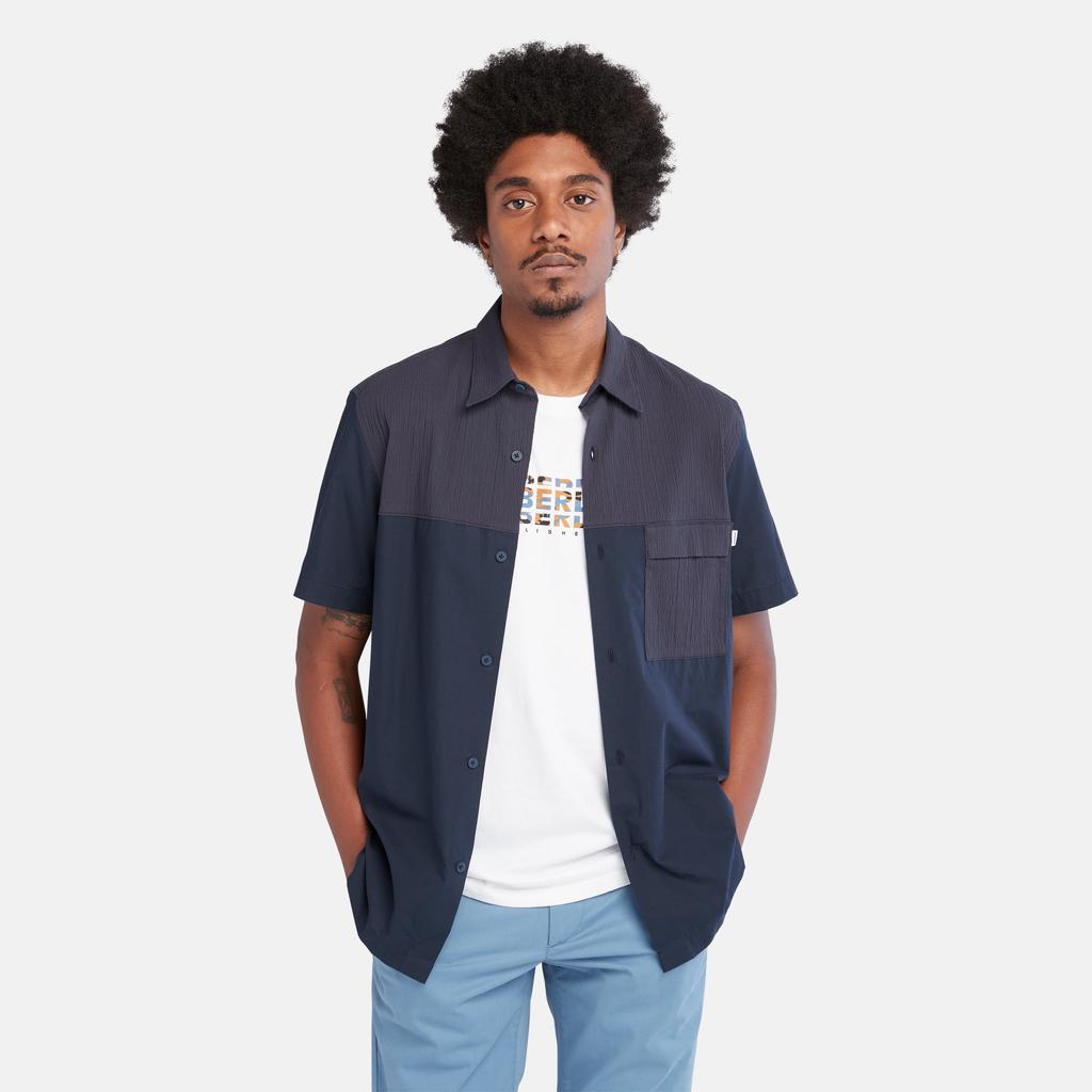 Timberland Color Block Casual Soft Comfortable Short Sleeve Shirt Men shirts Deep-Sapphire A661W-433