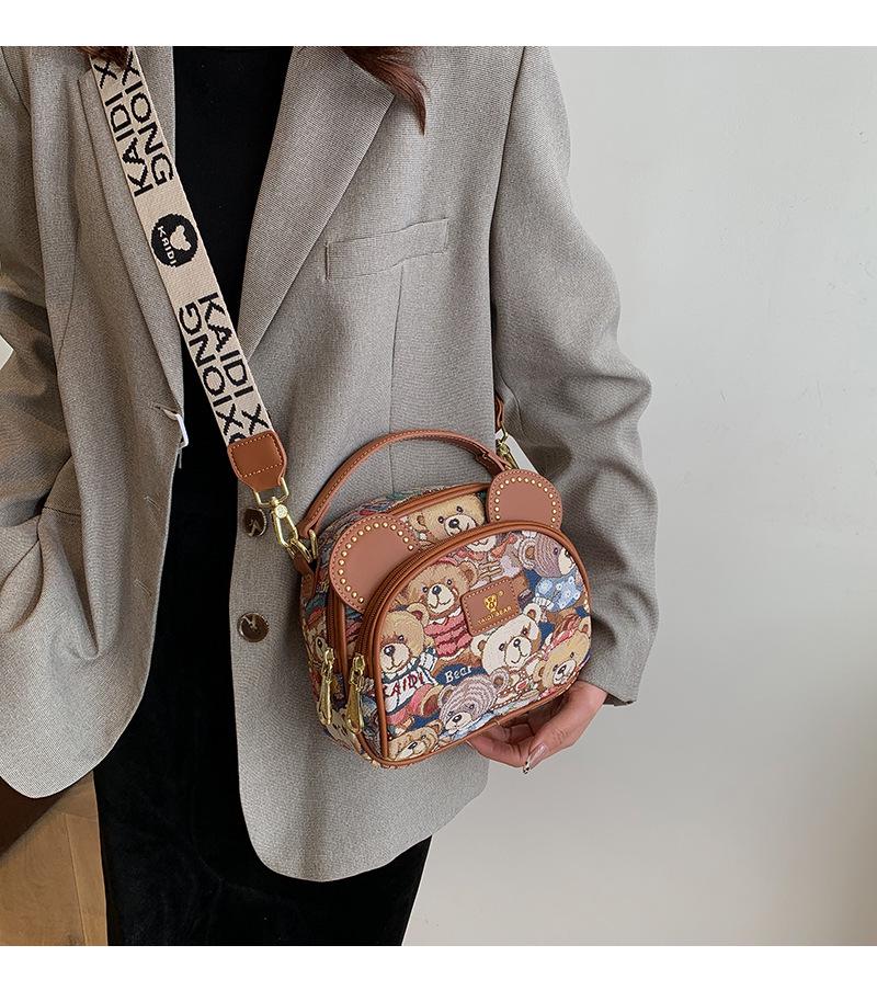 Katy Bear Embroidered Crossbody Bag - 2025 New Style Fashionable and Versatile Women's Shoulder Bag with Cute Bear Design.