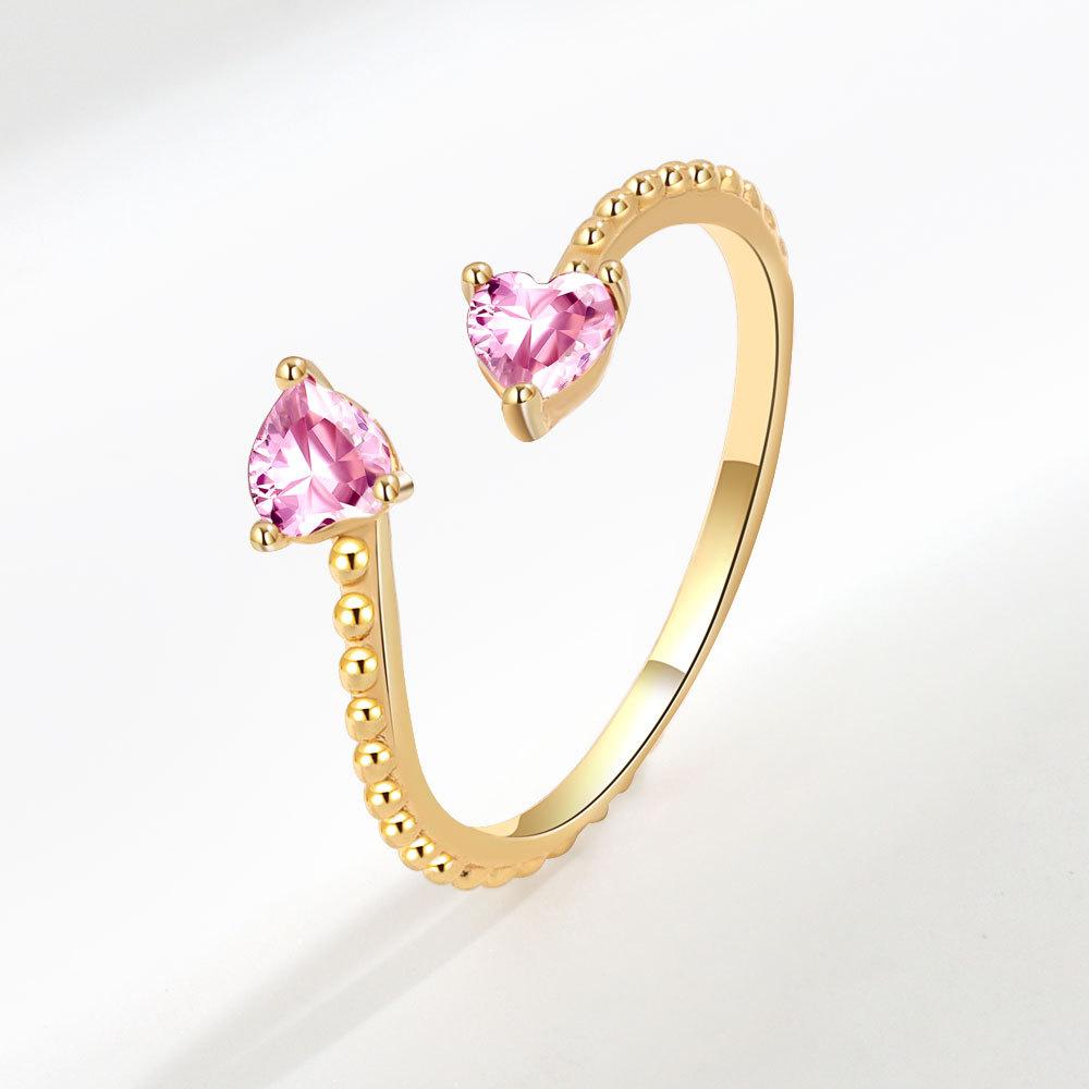 Distinctive and Individual Jewellery 12 Birthstones Double Heart Zirconia Open End Ring Personalised Light Luxury Haute Sense Fashion Trends Ring
