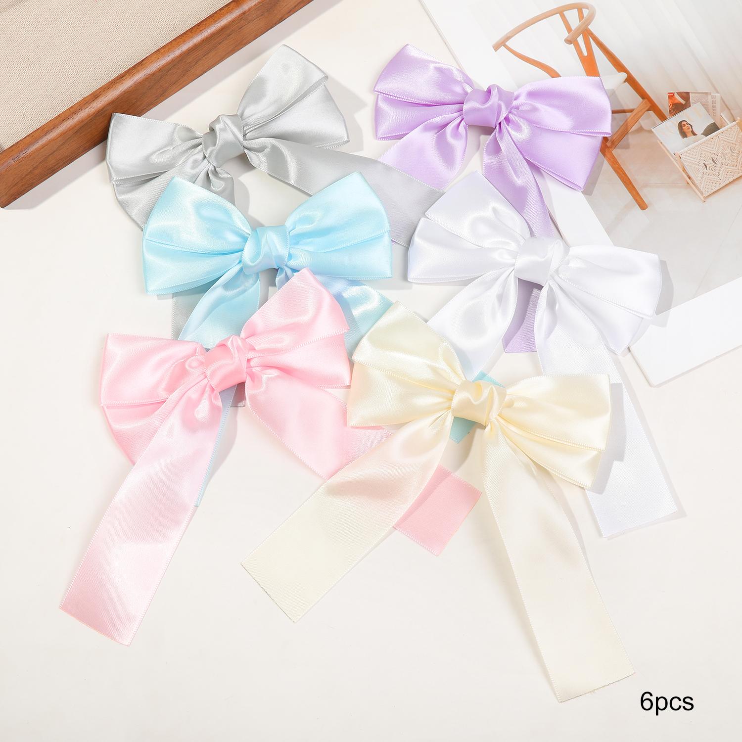 

6 шт. шелковистые атласные банты для волос заколки для волос ленты аксессуары держатели для хвоста слайды металлические зажимы бант для волос для женщин девочек