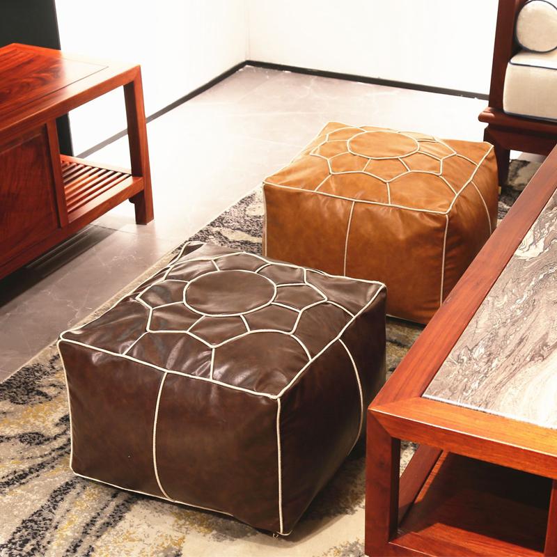 Marokkanische quadratische PU-Kunstleder Hockerbezüge Ungefüllte bestickte Pouf-Kissenbezüge Schlafzimmer Dekoration Futon-Stuhlbezug Handwerk