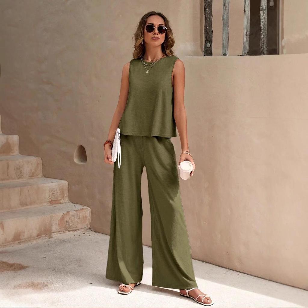 2025 Summer Women's Trendy Cotton Two-Piece Set: Versatile Loose Pullover with Round Neck - European & American Style