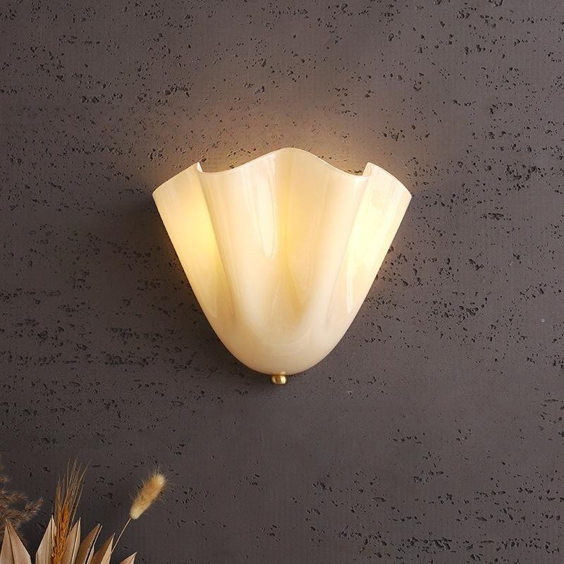 New Retro LED Glass Wall Lamp Shell Modeling Living Room Background Wall Corridor Bedroom Bedside Decorative Lighting