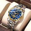 POEDAGAR Luxury Man Wristwatch Stainless Steel Chronograph Men Watch Waterproof Luminous Fashion Sports Men's Quartz Watches+Box