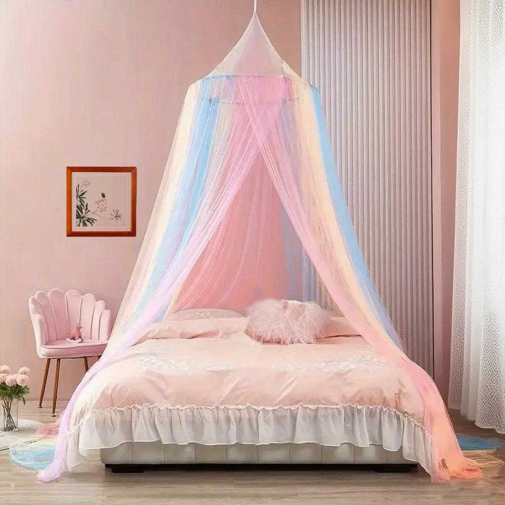Palace Dome Mosquito Net, Hanging Canopy Bed Net for Double Bed, Colorful Princess Fine Mesh Round Tent for Indoor Ceiling
