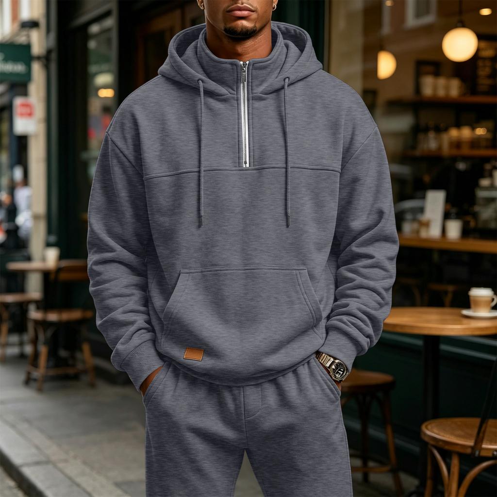 Men's Casual -Lined Long Sleeve Hooded Zip-Up Sweatshirt with Multiple Pockets