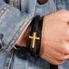 European and American Multi-layer Leather Bracelet with Magnetic Clasp - Men's Handwoven Design