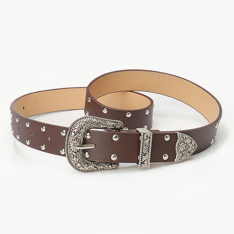New Retro Engraved Belt Women's Versatile Jeans Belt European and American Punk Rivet Women's Belt