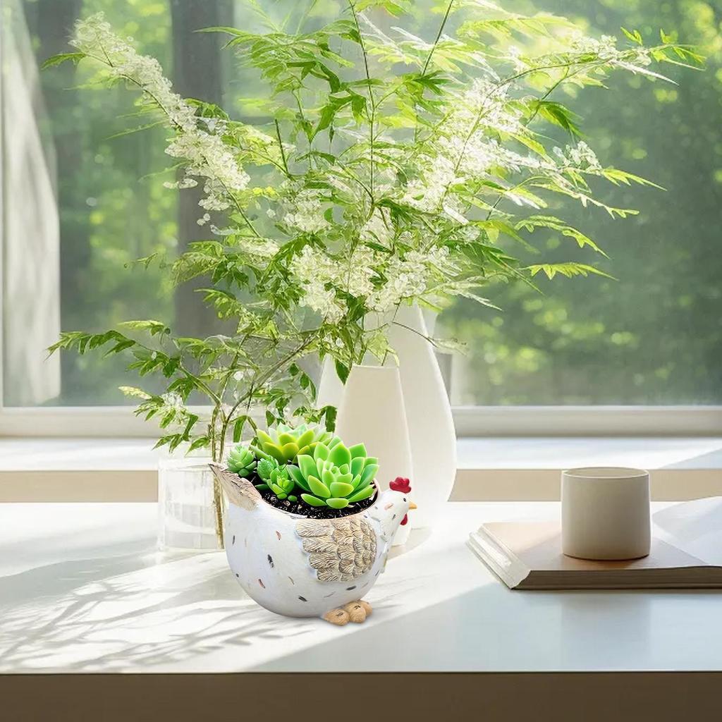 Flower Pots For Plants Resin Chicken Flower Pots With Drainage Hole For Table Decorative Plant Planter For Desk Bedroom