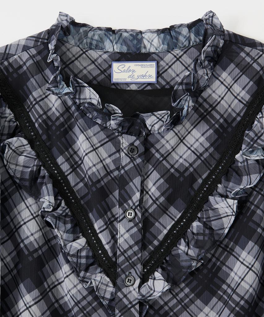 SALON DE YOHN Ruffle Check Blouse_ Black