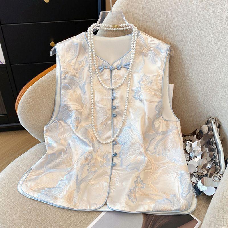2025 Spring and Summer Versatile Vest Embroidery Spring and Summer Vest Buckle New Large Size Top Women