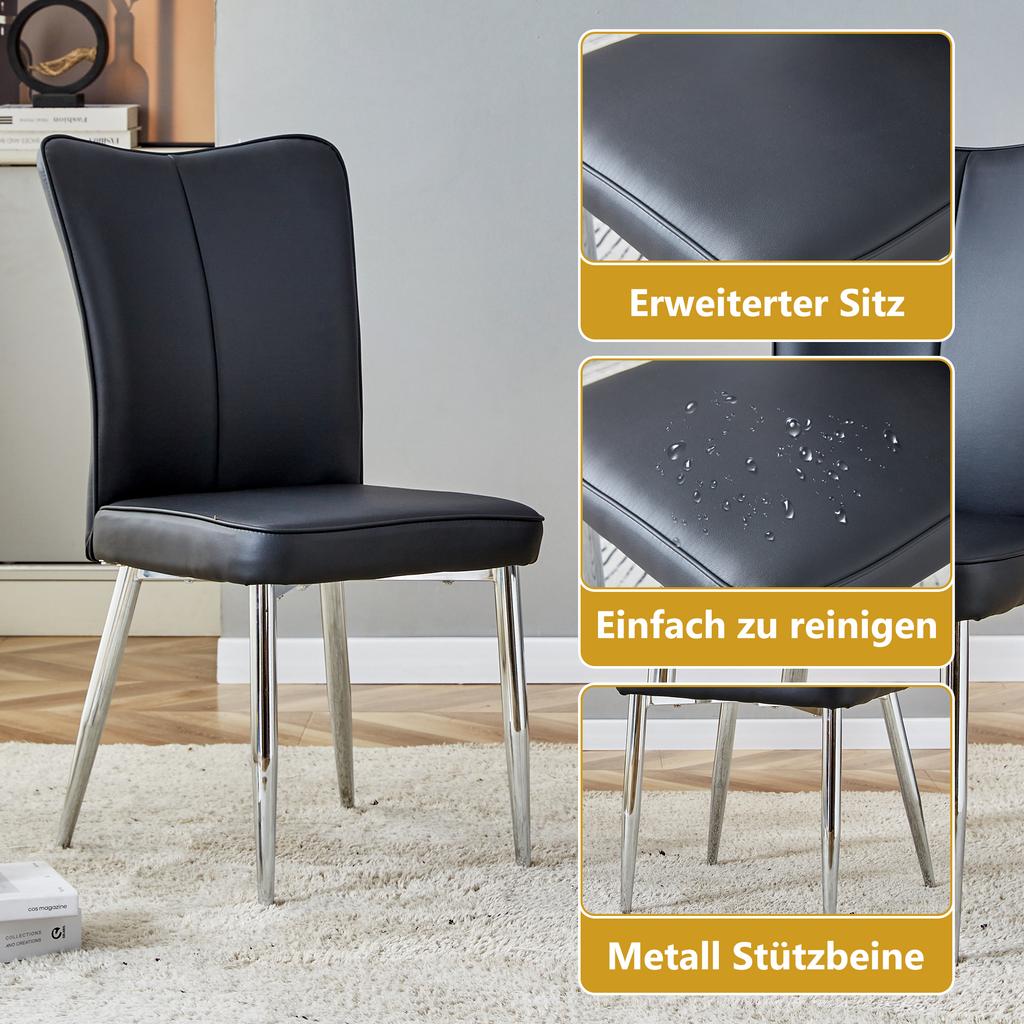 2 Black Modern Dining Chairs, 89 Cm High, PU, Silver-Colored Metal Legs, Available In Multiple Colors, Suitable for Office, Restaurant, Etc.