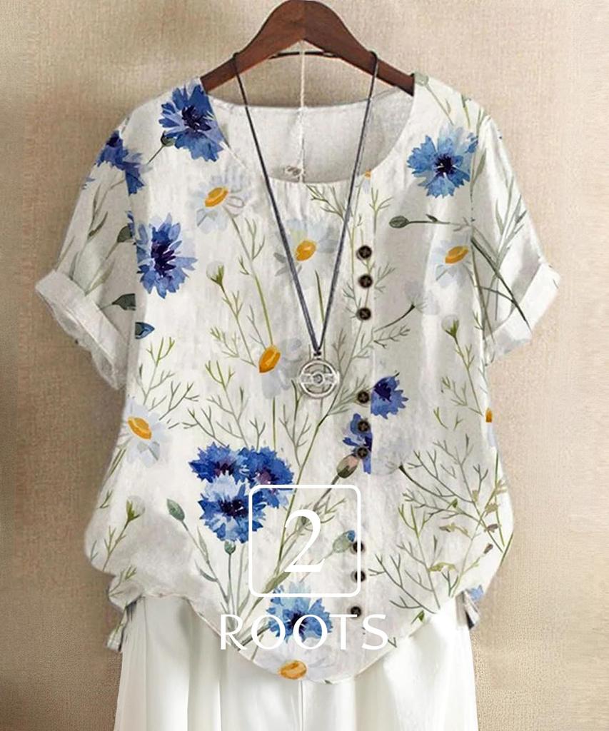 Second Roots Botanical Blouse with Floral and Leaf Short Decorative Undershirt Summer Plus Sizes and Perfect for and Office Yellow Prints, Sleeves,