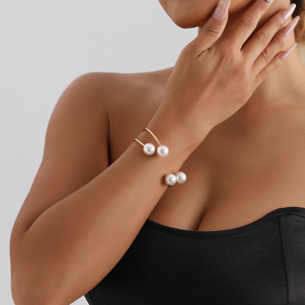 Accessories, Punk Geometric Exaggerated Imitation Pearl Retro Bracelet, Ethnic Style Open Metal Bracelet Women