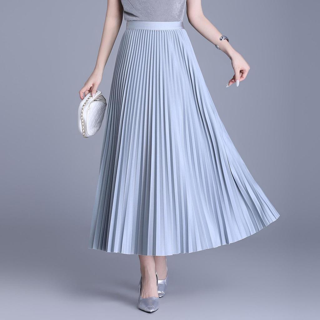 Plisowana spódnica A-line długa z gumką w pasie - Wszechstronny koreański styl - Wiosna-Lato 2026