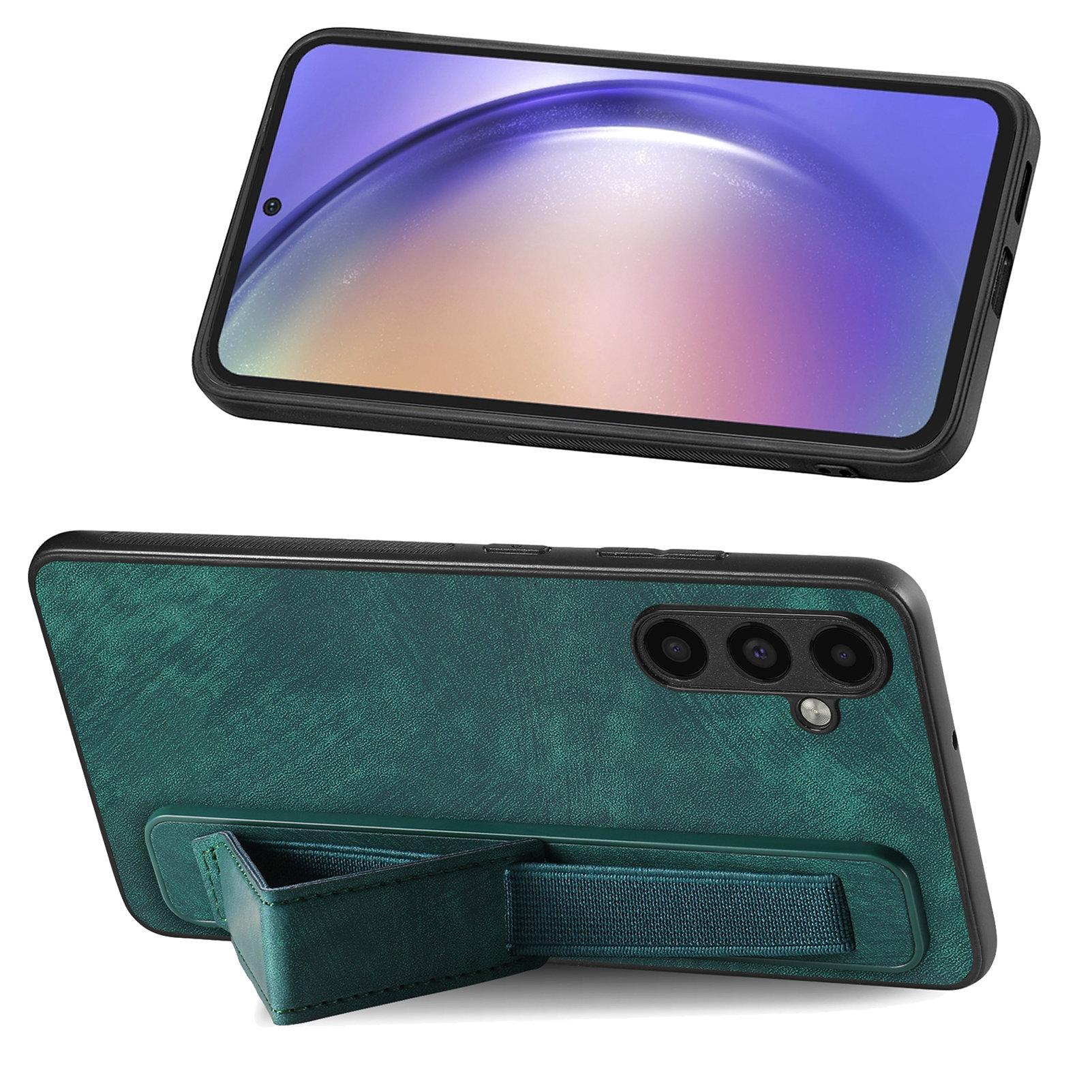 

D11 For Samsung Galaxy A24 4G (162.1 x 77.6 x 8.3mm) PU Leather+TPU Case Wristband Phone Shell Green