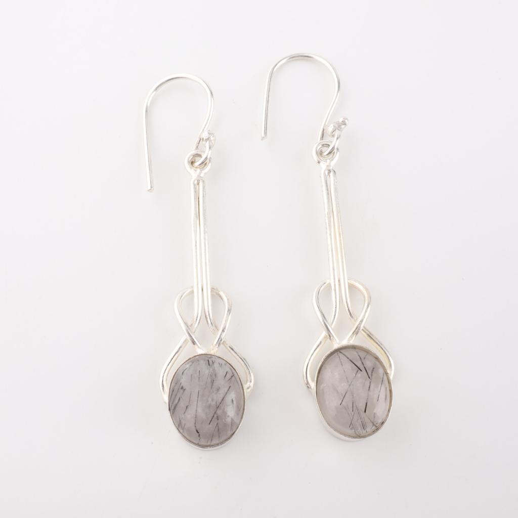 Black Rutile Gemstone 925 Sterling Silver Jewelry Handmade Women Earrings 1.76" EE-171-32
