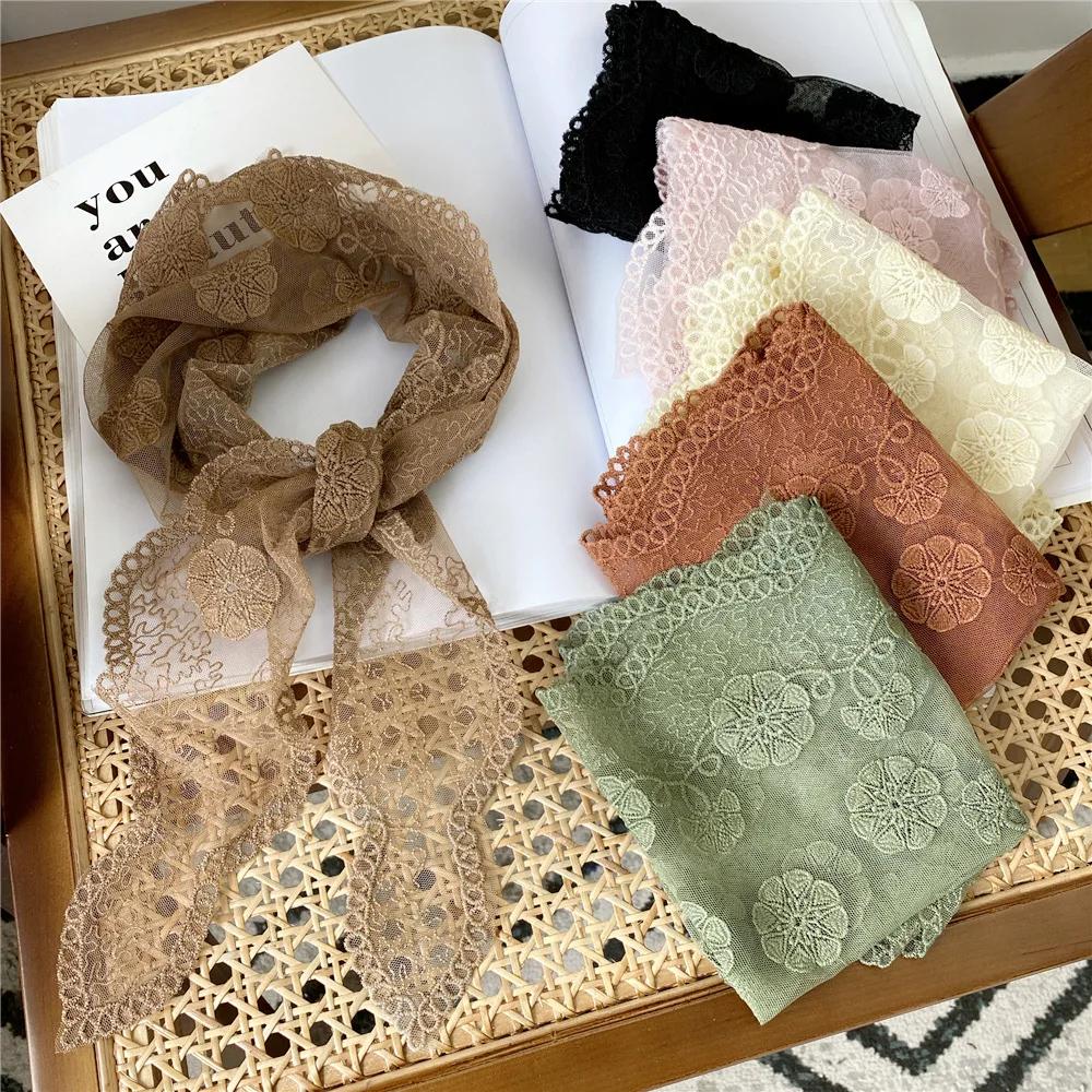 Flower Lace Triangle Scarf Women's Spring and Autumn Summer Korea Hollow Fashion Scarf Small Headscarf Strap Decoration