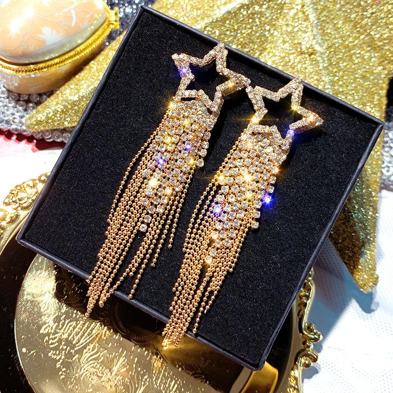 Fashion Star Studs Earrings Luxury Long Tassel Dangle Statement Accessories for Women Jewelry Wedding Party GiftGood Product