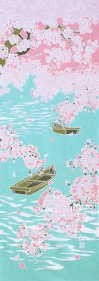 Toalha de Mão Tingida Anbo "Flores de Cerejeira à Beira do Lago" Tingida Autenticamente 100% Algodão Tokuoka Fabricada no Japão 35cm x 100cm