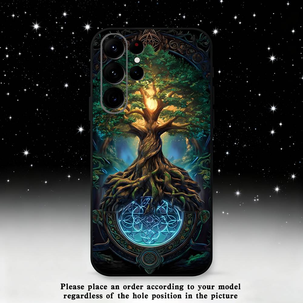 Tree of life Yggdrasil Phone Case For Samsung S25,S24 Ultra,S20,S30 plus,S22 plus,S23,S30 Ultra 5G Silicone Black Shell