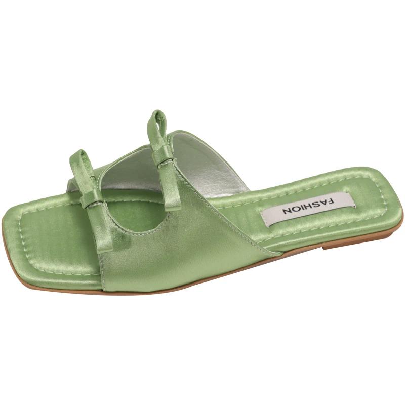 

Fashion Summer Flats Beach Women Slippers Fashion Butterfly-knot Open Toe Slide Ladies Casual Dress Sandalias 40 зелёный