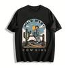 Vintage Wild West Cowgirl Print Casual Short Sleeve T-Shirt Pure Cotton T-shirt