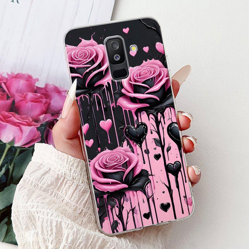 For Samsung Galaxy A6 Plus 2018 Phone Case On Samsung A6+ (2018) A6 A600F A605G Elegant Floral Cat Soft Silicone Clear TPU Cases